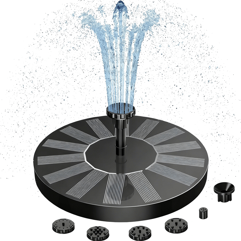 Peachlife™ Solar Fountain with 6 Nozzles – Solar Powered, Rechargeable Battery, LED Option